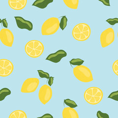 Vector pattern with Sicilian lemons on a light blue background.
High quality vector image.