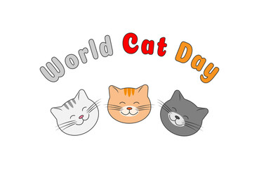 International Cat Day poster or banner design.
Color vector illustration. Isolated on white background. Vector AI + 10 EPS	