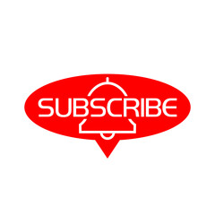 Red subscribe button with notification bell icon isolated on white background
