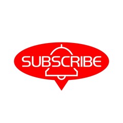 Red subscribe button with notification bell icon isolated on white background