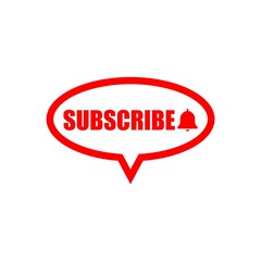 Red subscribe button with notification bell icon isolated on white background