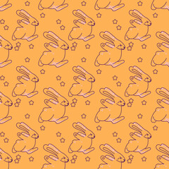 seamless pattern with funny bunnies and doodles