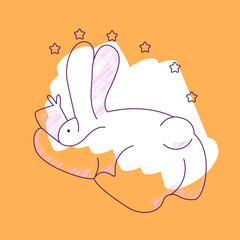 an anthropomorphic animal with human life situations. A simple rabbit lies and watches the news in the gadget