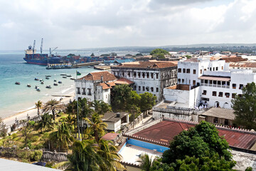 Top view of theand port of Stone Town. Zanzibar. Tanzania. - obrazy, fototapety, plakaty