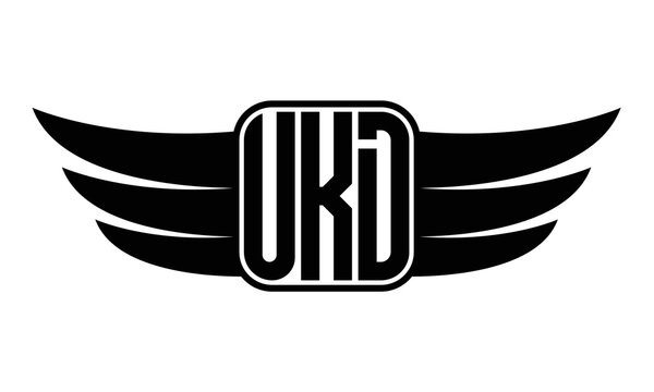 UKD three Letter wing minimalist creative concept icon eagle symbol professional black and white logo design, Vector template