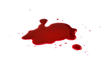 Spilled red wine puddle isolated on white background. Red wine puddle, droplets isolated on white...