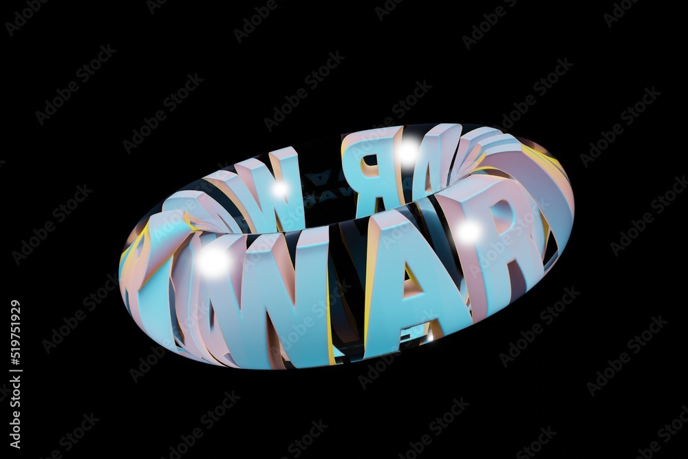 Poster Beautiful Abstract colourful background words WAR  in a glass on a black background. 3d rendering illustration Background pattern for design.