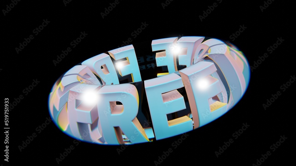 Aufkleber Beautiful Abstract colourful background words Free  in a glass on a black background. 3d rendering illustration Background pattern for design.