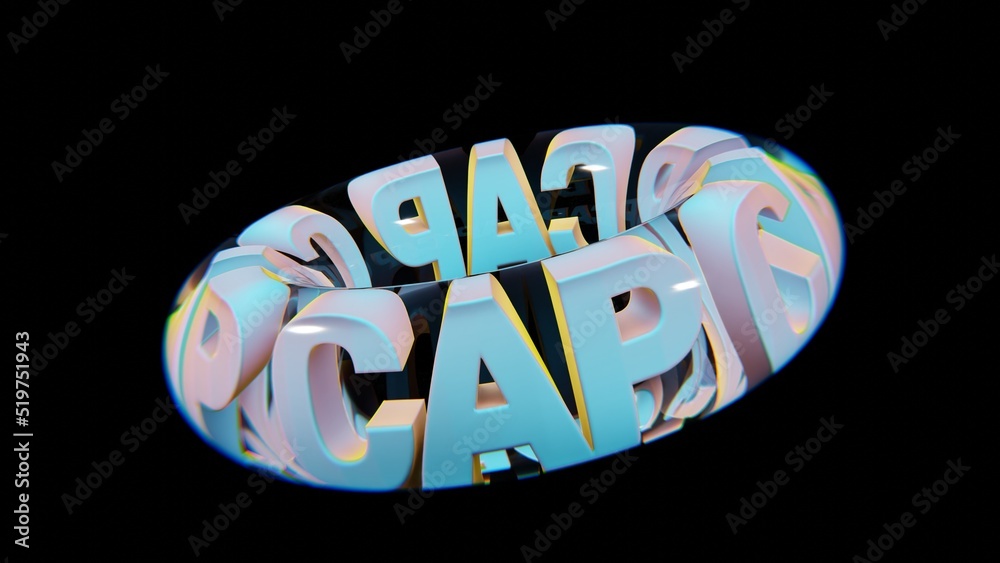 Aufkleber Beautiful Abstract colourful background words CAP  in a glass on a black background. 3d rendering illustration Background pattern for design.