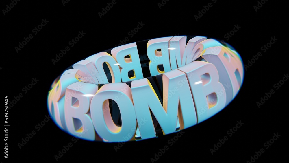 Aufkleber Beautiful Abstract colourful background words BOMB  in a glass on a black background. 3d rendering illustration Background pattern for design.