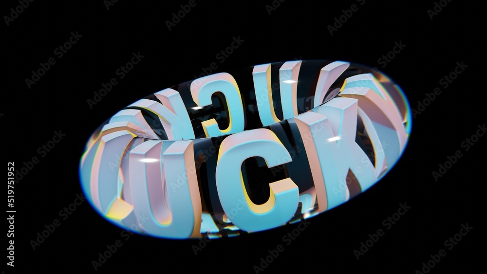 Aufkleber Beautiful Abstract colourful background words LUCKY  in a glass on a black background. 3d rendering illustration Background pattern for design.