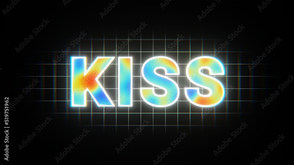 Aufkleber Beautiful Abstract background words KISS with colourful light. 3d rendering illustration Background pattern for design.