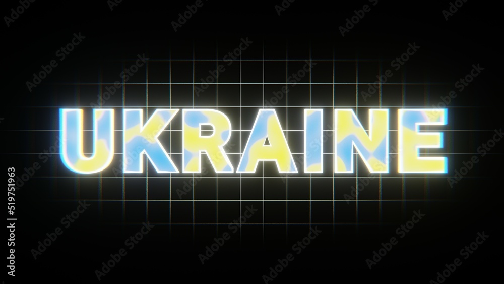 Poster beautiful abstract background words ukraine with blue and yellow light on a black. 3d rendering illu