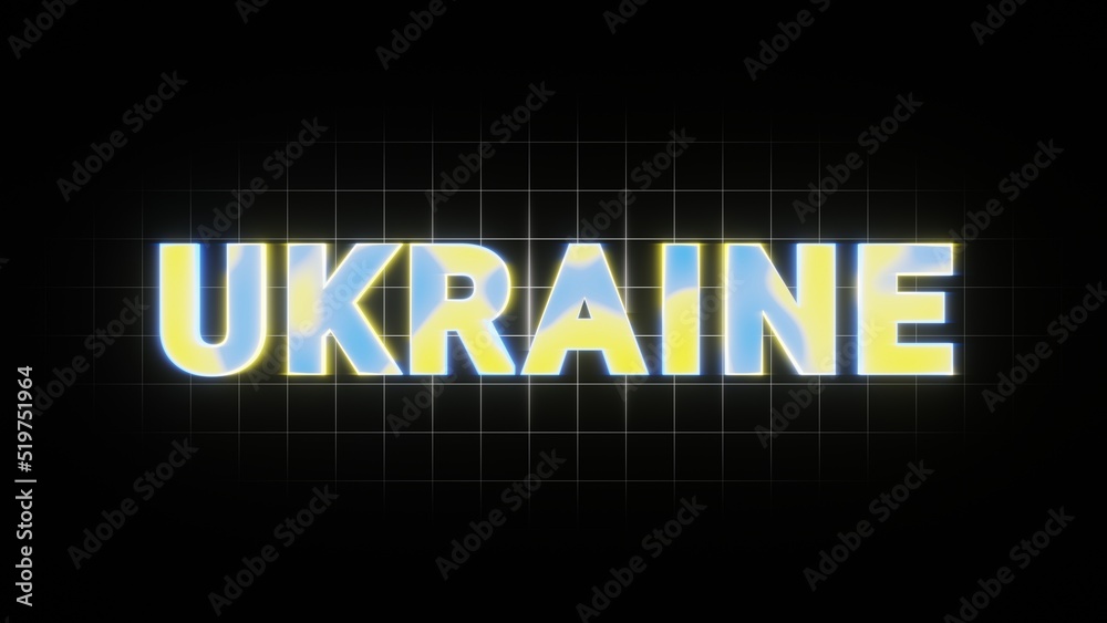 Poster beautiful abstract background words ukraine with blue and yellow light on a black. 3d rendering illu