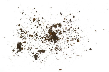 Organic soil isolated on white background. Dirty earth on white background. Natural soil texture....