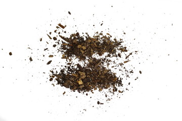 Organic soil isolated on white background. Dirty earth on white background. Natural soil texture. Patch of soil or mud.