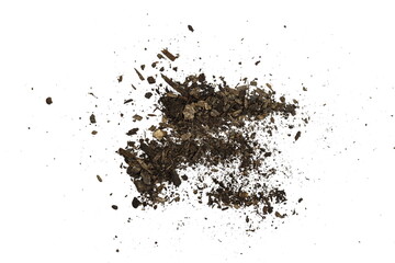 Organic soil isolated on white background. Dirty earth on white background. Natural soil texture. Patch of soil or mud.