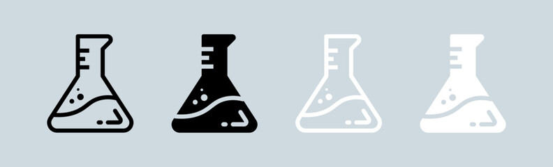 Lab icon in black and white colors. Chemistry beakers signs vector illustration.