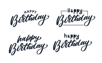 Happy Birthday lettering text banner, black color. Vector illustration.