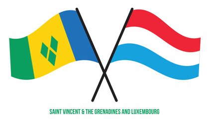 Saint Vincent & the Grenadines and Luxembourg Flags Crossed And Waving Flat Style.
