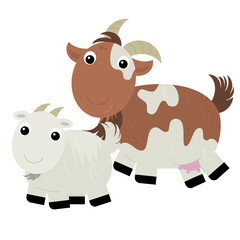 Cartoon scene with happy goat family illustration