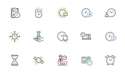 Time line icons. Calendar, Time management and Delivery. Hourglass linear icon set. Bicolor outline web elements. Vector
