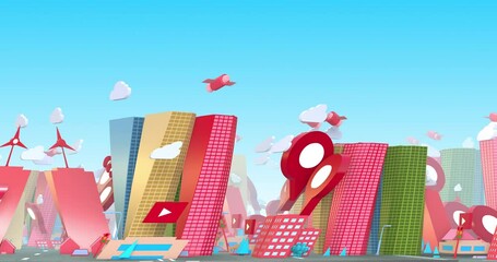 Cartoon Style Smart City Concept. Dancing Skyscrapers. Perfect Loop. Technology And Smart Cities Related 3D Animation. - Powered by Adobe