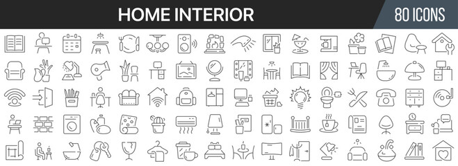 Home interior line icons collection. Big UI icon set in a flat design. Thin outline icons pack. Vector illustration EPS10