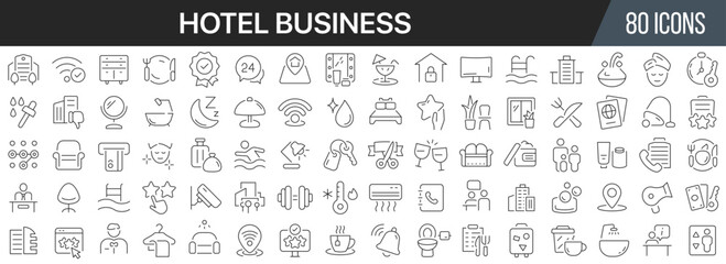 Hotel business line icons collection. Big UI icon set in a flat design. Thin outline icons pack. Vector illustration EPS10