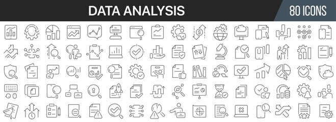 Data analysis line icons collection. Big UI icon set in a flat design. Thin outline icons pack. Vector illustration EPS10