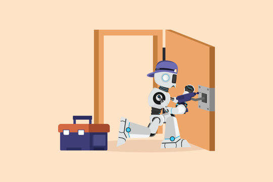 robot in cap fixing door lock clip art preview