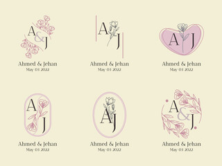 LINEAR FLAT WEDDING MONOGRAM LOGO TEMPLATES COLLECTIONS SET. VECTOR DESIGN ELEMENT