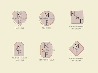 LINEAR FLAT WEDDING MONOGRAM LOGO TEMPLATES COLLECTIONS SET. VECTOR DESIGN ELEMENT