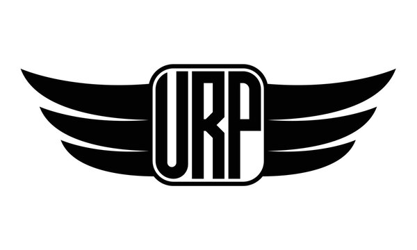 URP three Letter wing minimalist creative concept icon eagle symbol professional black and white logo design, Vector template