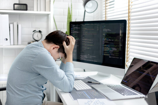 Professional development programmers are stress over failed jobs, Program does not work, Fail, Disappointment or despair,  Write information or code for the website,  HTML, javascript, Software.
