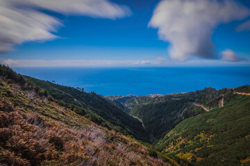 MADEIRA, PORTUGAL - October 2021: This is a view of the Rabasal Nature Reserve on the Paul da Serra high plateau. Long exposure picture