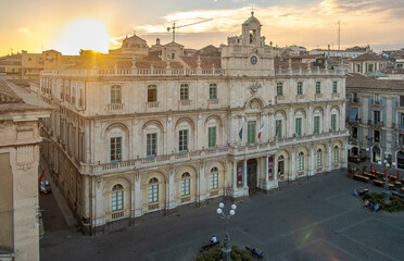 Fototapeta na wymiar The university palace along via Etnea in Catania, Sicily, Italy