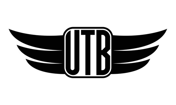 UTB three Letter wing minimalist creative concept icon eagle symbol professional black and white logo design, Vector template