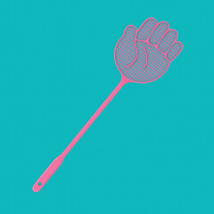 Pink Flyswatter in Shape of Hand in Duotone Style. 3d Rendering