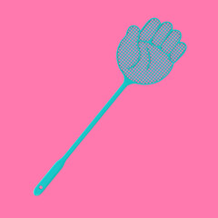 Blue Flyswatter in Shape of Hand in Duotone Style. 3d Rendering