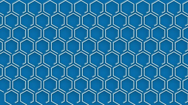 Stunning 4K looped 3D render animation of an abstract hexagon honeycomb pattern background. Ultra HD 3840x2160
