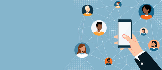 Business smart.  Mobile marketing online. Working on mobile concept and technology online communication connection concept. Vector flat
