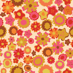 70s Retro flowers seamless vector repeat pattern