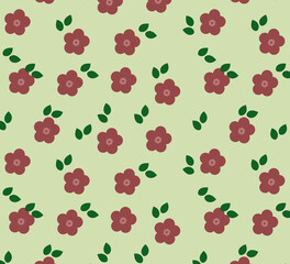 Pattern of flowers and leaves on a green background. green flower bed. Minimalist pattern. Wrapping paper. Children's paper