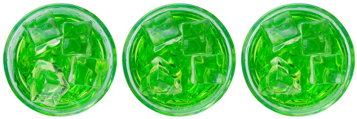Green dragon or St. Patrick cocktail, green alcoholic cocktail with vodka, gin, liquor, ice and mint