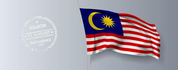 Malaysia happy independence day greeting card, banner with template text vector illustration