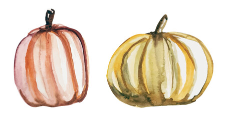 Watercolor pumpkins. Set for autumn.