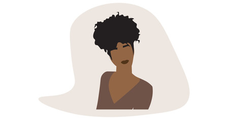 Modern Afro African Woman in elegant line art style vector abstract