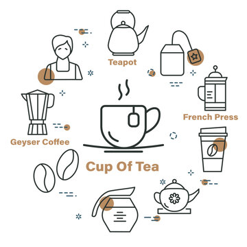 Various vector logos with coffee and tea items
