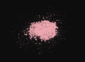 Himalayan pink salt. A scattering of crystals of sugar or salt. Realistic vector illustration isolated on black background.